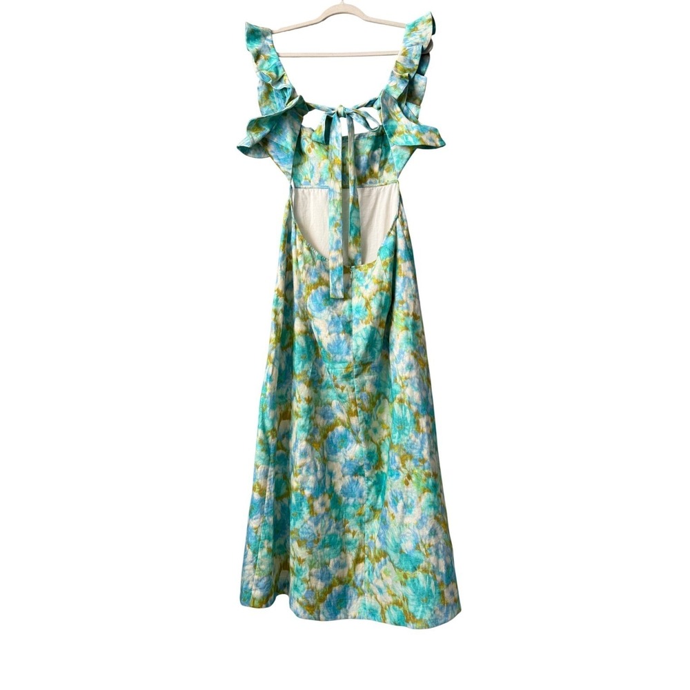 SOLD OUT Zimmermann Green and Blue Floral Ruffle Midi Dress Size 3 - Picture 11 of 13